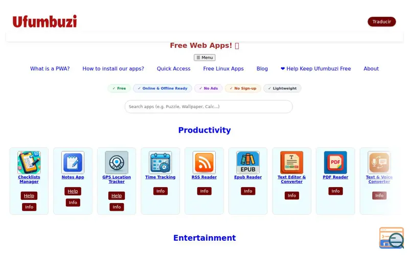 Screenshot of Free Web Apps Hub