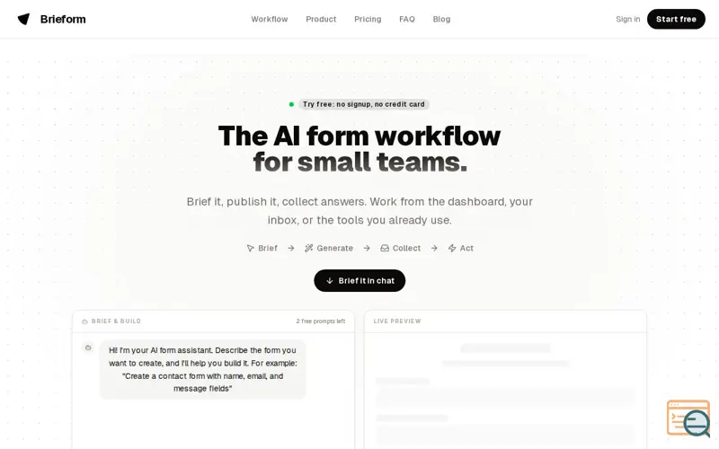 Screenshot of Brieform