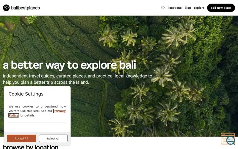 Screenshot of balibestplaces, a launch using IDCloudHost Email