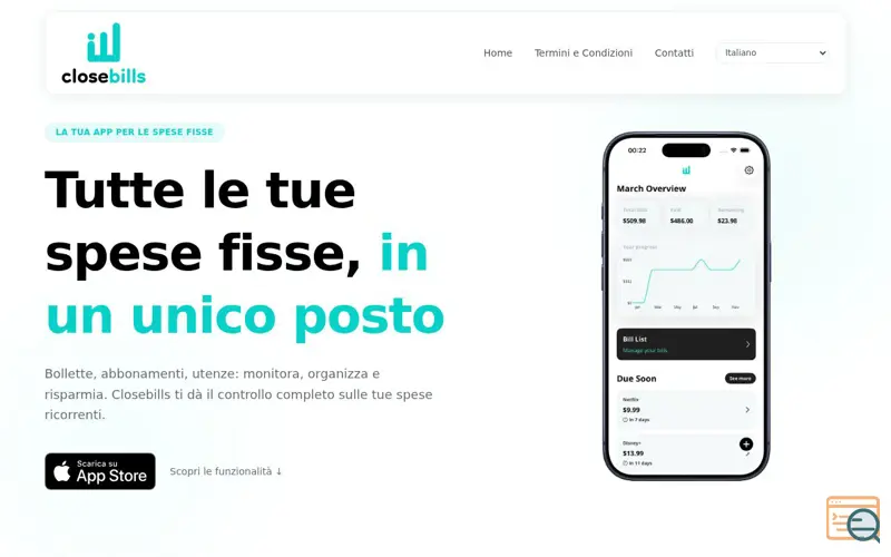Screenshot of Closebills
