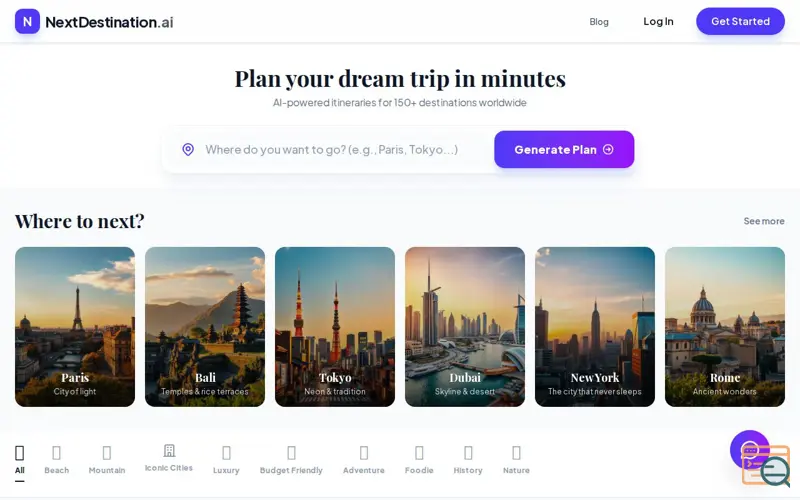 Screenshot of NextDestination.ai
