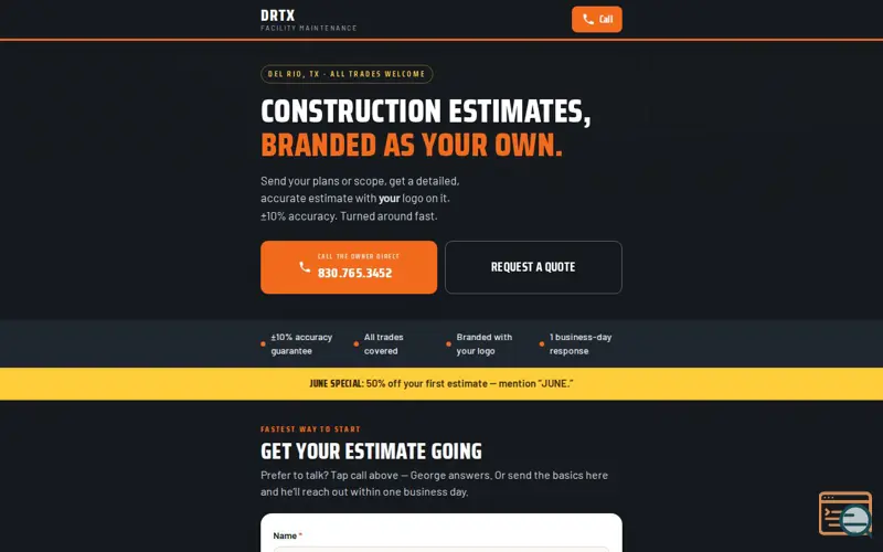 Screenshot of DRTX Estimating