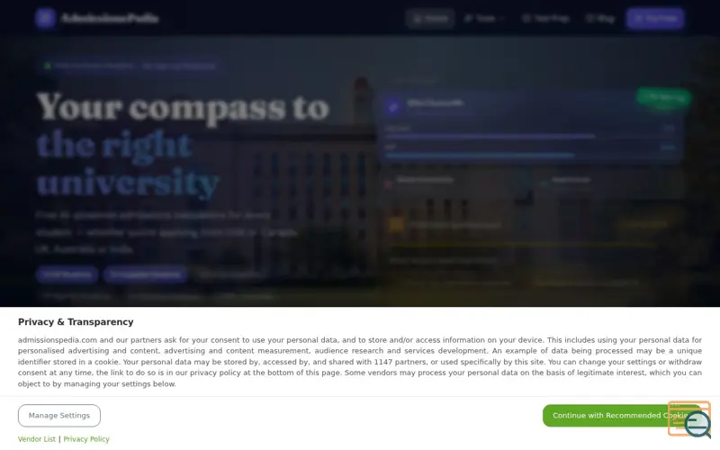 Screenshot of AdmissionsPedia, a launch using Gatekeeper