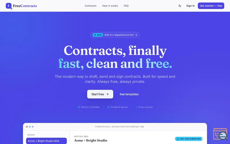 Screenshot of Free Contract Generator — Sign in 2 Min