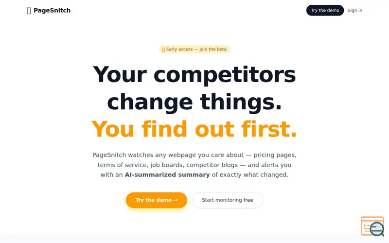 Screenshot of PageSnitch