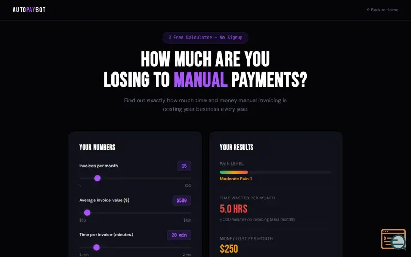 Screenshot of payment automation ROI calculator