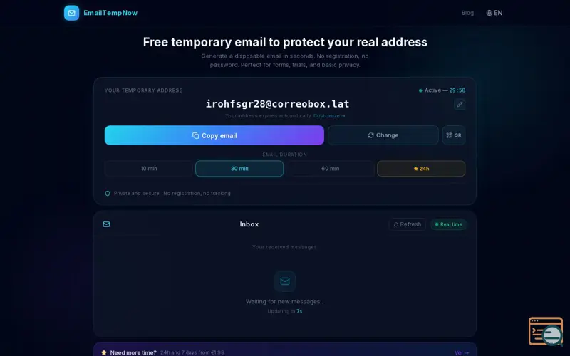 Screenshot of EmailTempNow