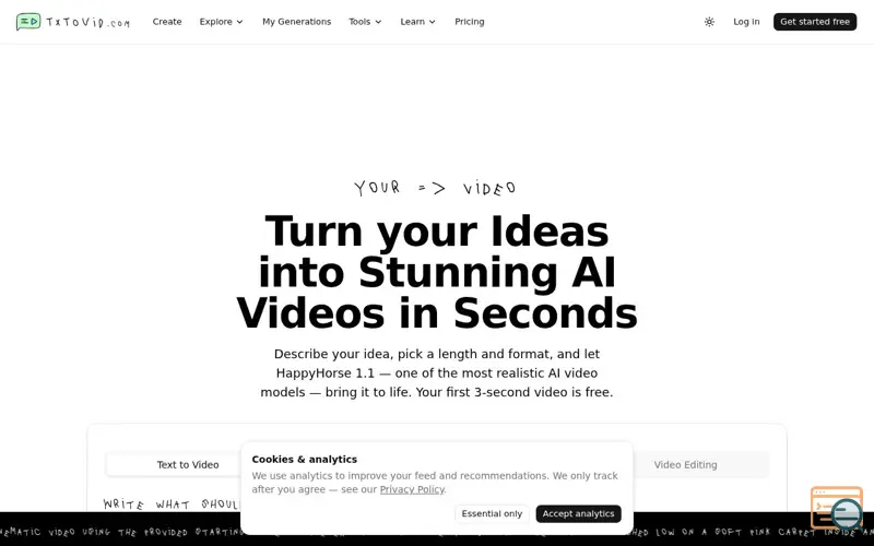 Screenshot of txtovid.com