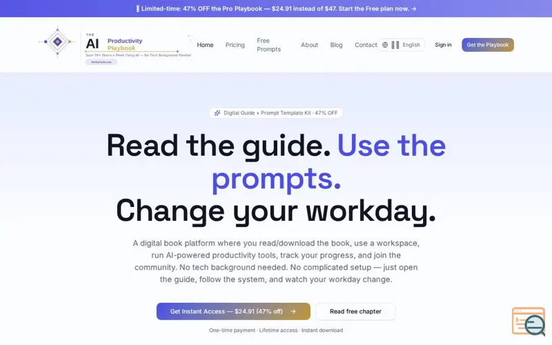 Screenshot of WeGoForAI — The AI Productivity Playbook, a launch using Openprovider