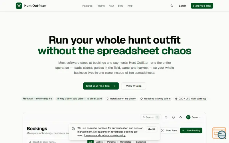 Screenshot of Outfitter Booking & Management Software