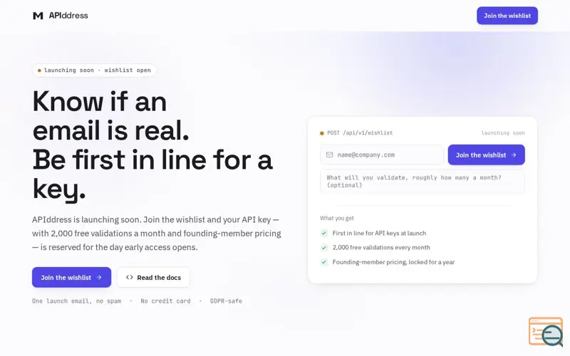 Screenshot of APIddress — email validation API