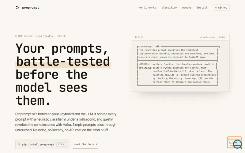 Screenshot of PrePrompt