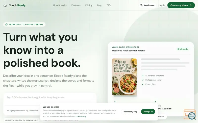 Screenshot of Ebook Ready: Turn one idea into a publish-ready ebook