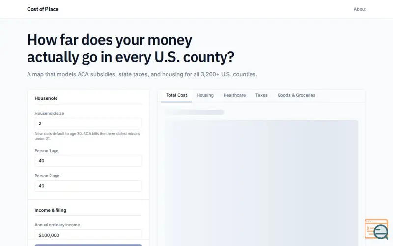 Screenshot of Cost of Place