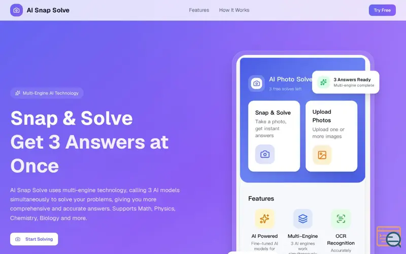Screenshot of AI SnapSolve - Get 3 Answers at Once