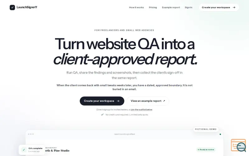 Screenshot of LaunchSignoff | Website QA reports and client approval