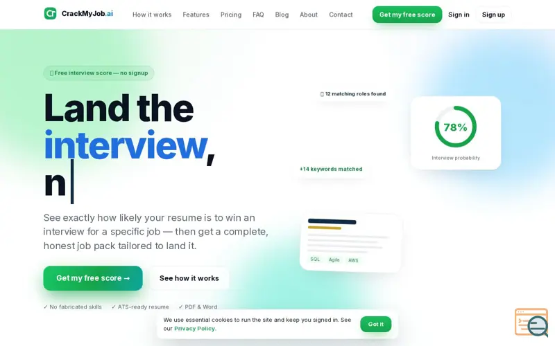 Screenshot of CrackMyJob.ai