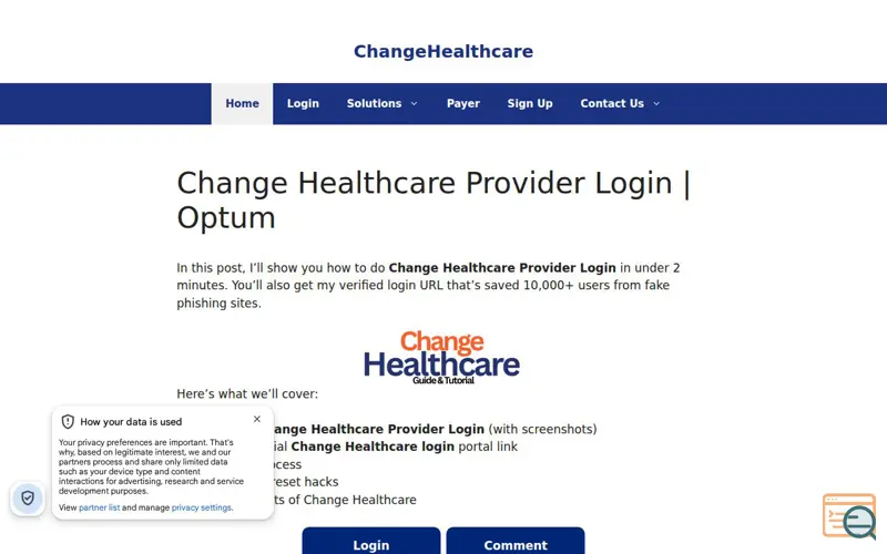 Screenshot of ChangeHealthcare