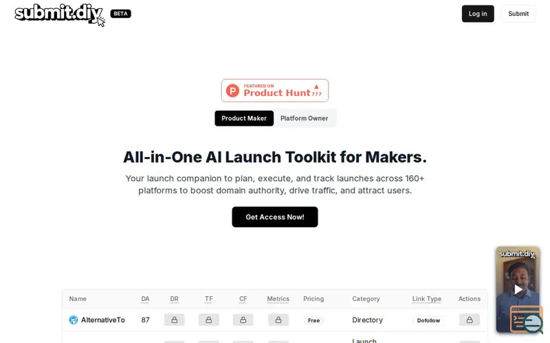 Screenshot of Submit.DIY, a launch using Answerly