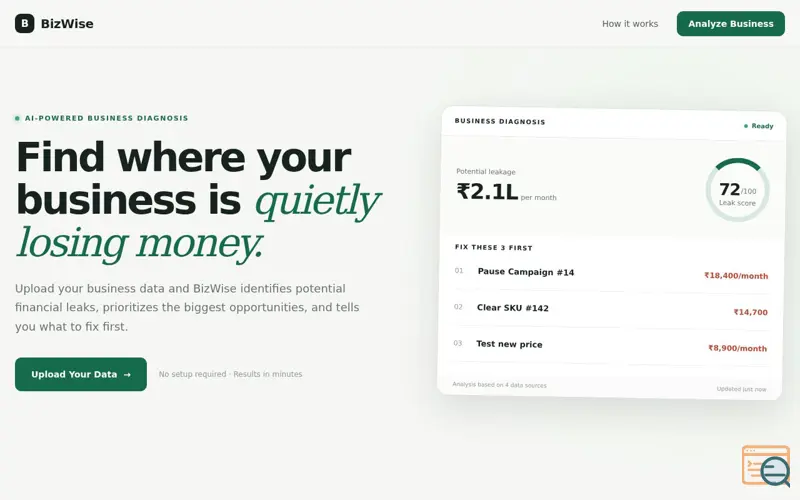Screenshot of BizWise - Your Business Partner