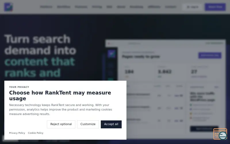 Screenshot of RankTent