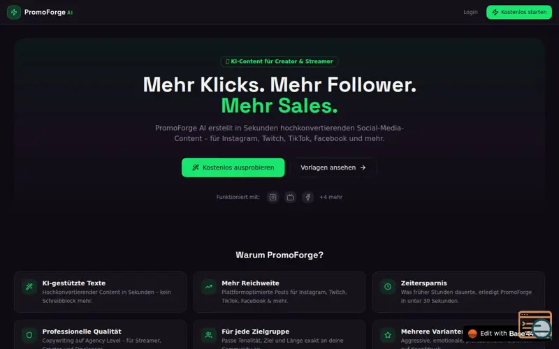 Screenshot of PromoForge AI