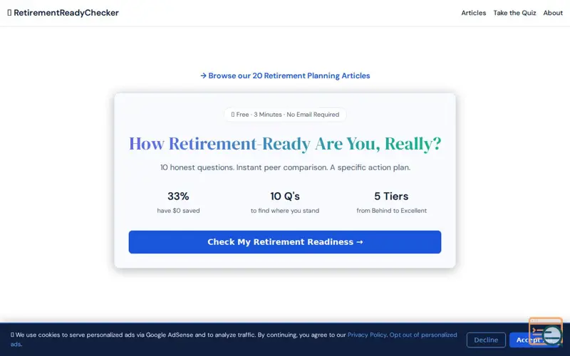 Screenshot of RetirementReadyChecker—How Ready Are You