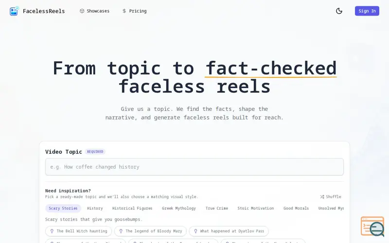 Screenshot of Faceless Reels Generator