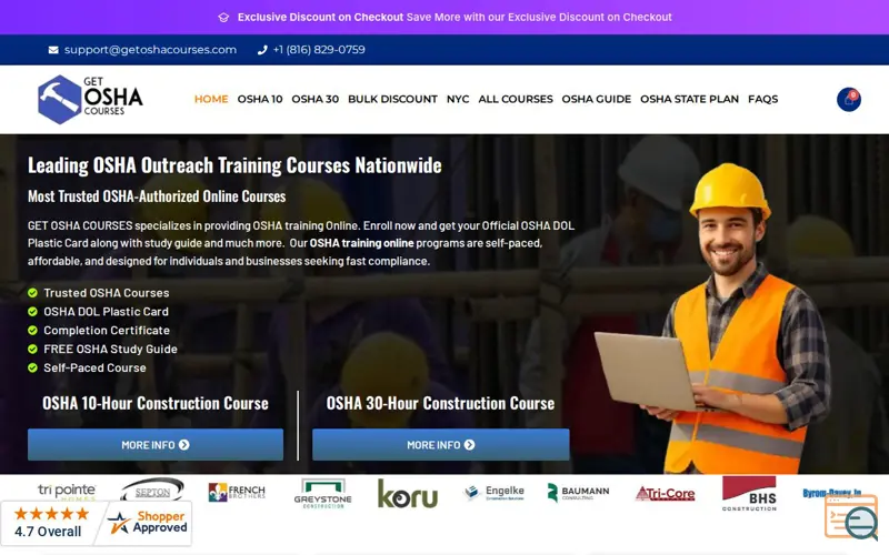 Screenshot of Get OSHA Courses