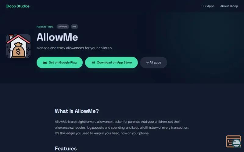 Screenshot of AllowMe · Bloop Studios, a launch using Hyp.net DNS