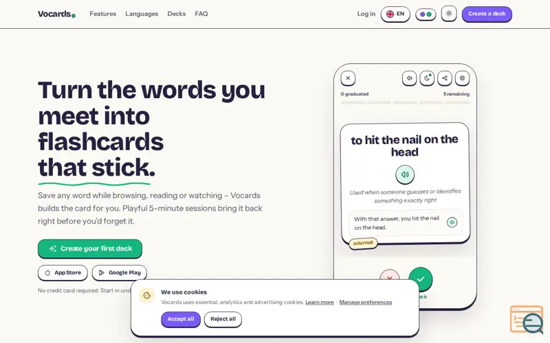 Screenshot of Vocards