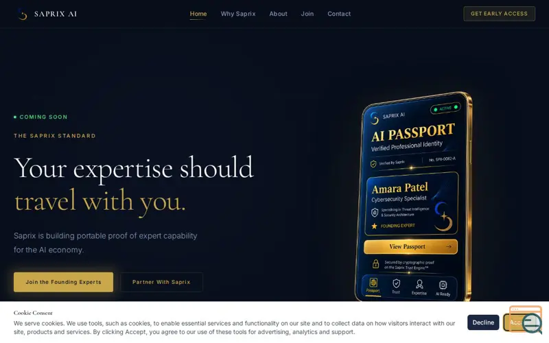 Screenshot of Saprix AI Passport