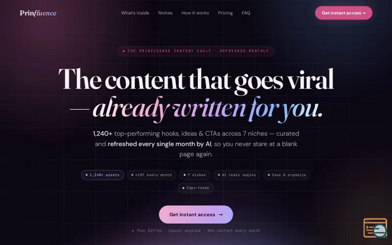 Screenshot of The Content Vault — Prinfluence