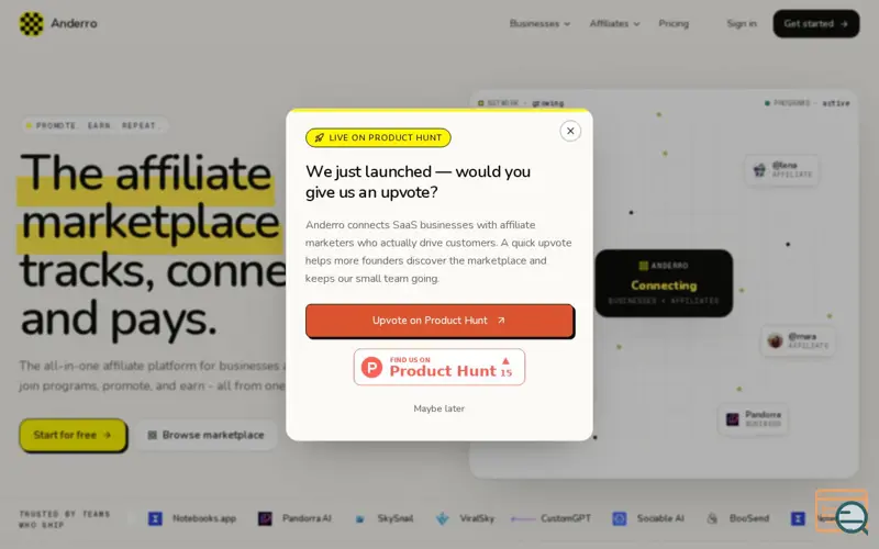 Screenshot of Anderro, a launch using HostCreators