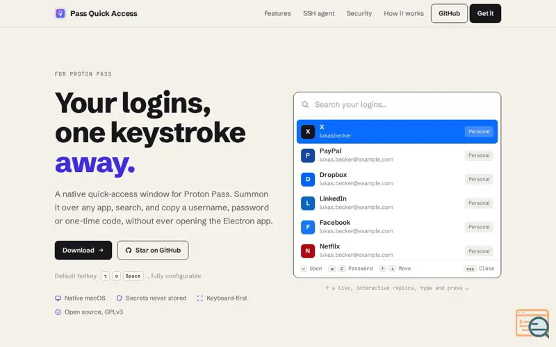 Screenshot of Pass Quick Access
