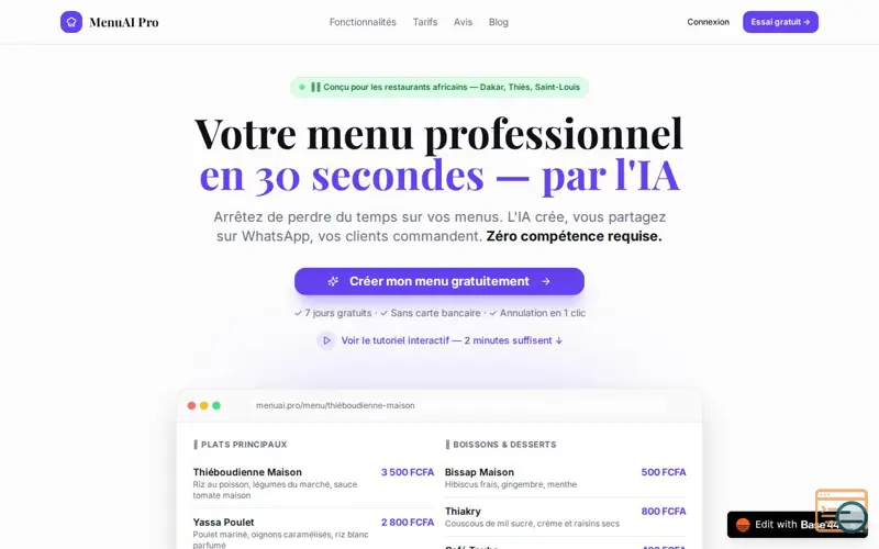 Screenshot of MenuAI Pro