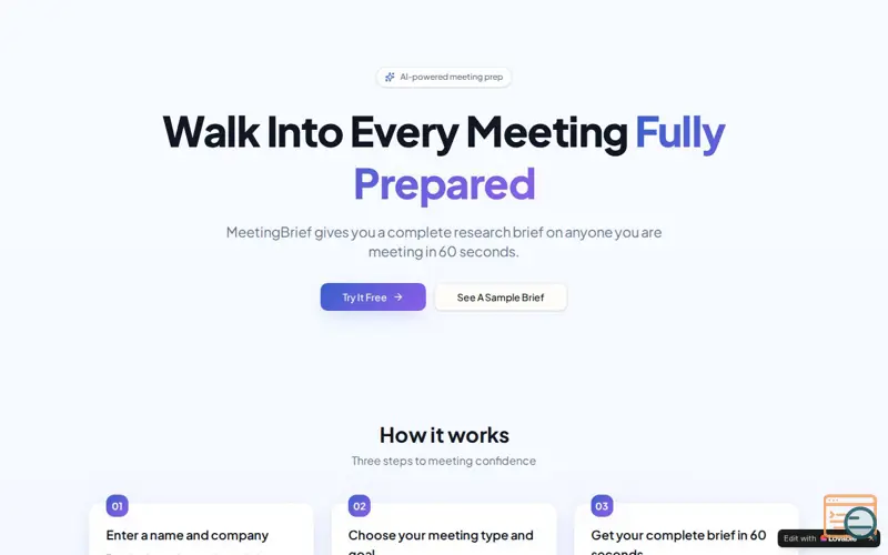 Screenshot of MeetingBrief