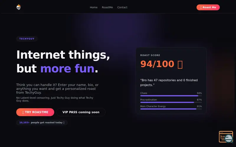 Screenshot of RoastMe — Get Roasted by TechyGuy 🔥
