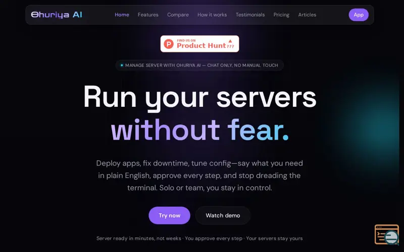 Screenshot of Ohuriya AI - Ai DevOps in minutes