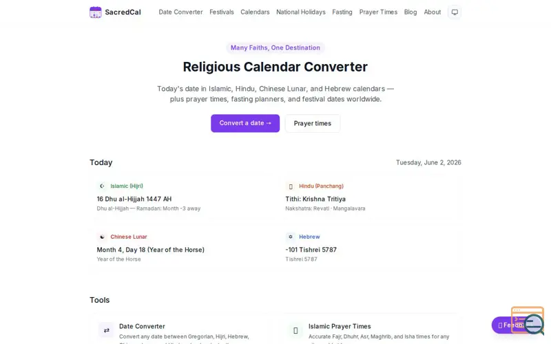 Screenshot of SacredCal