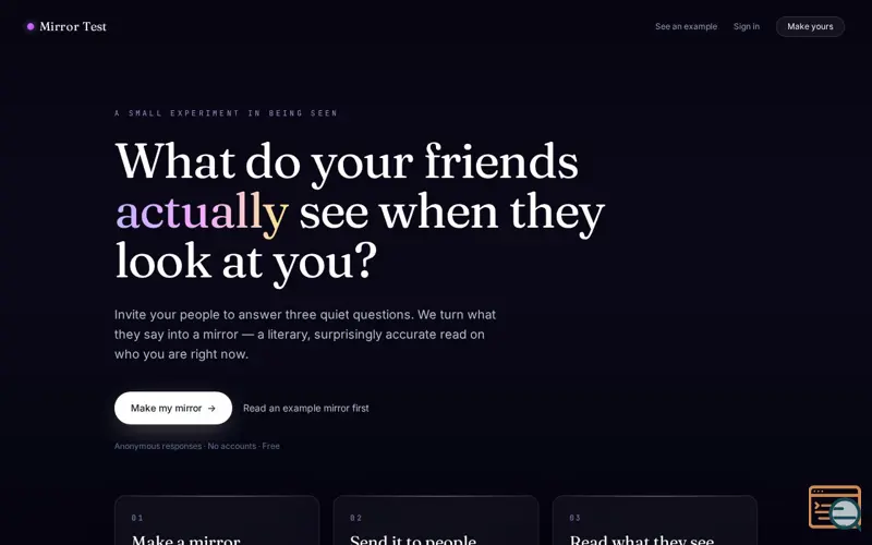 Screenshot of Mirror Test (Free Social Experiment)