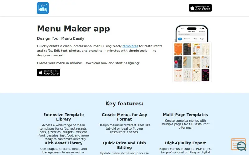 Screenshot of Menu Maker