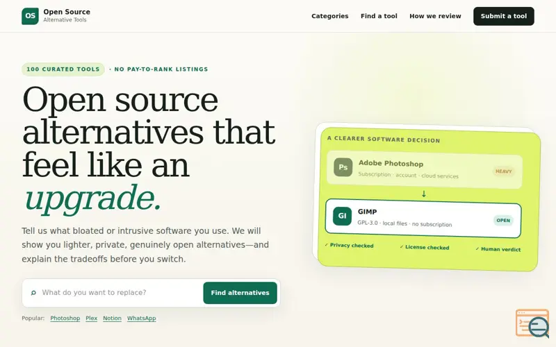 Screenshot of Open Source Alternative Tools