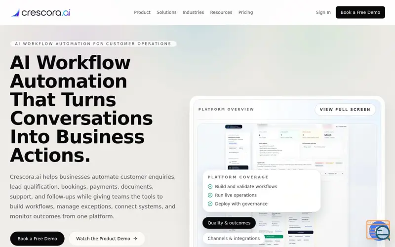 Screenshot of WhatsApp Automation, AI Chatbots, and Workflow Automation | Crescora AI
