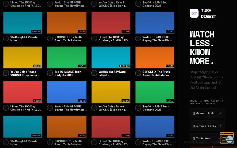 Screenshot of TubeDigest