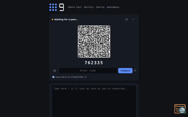 Screenshot of Quick anonymous text and file sharing over the internet