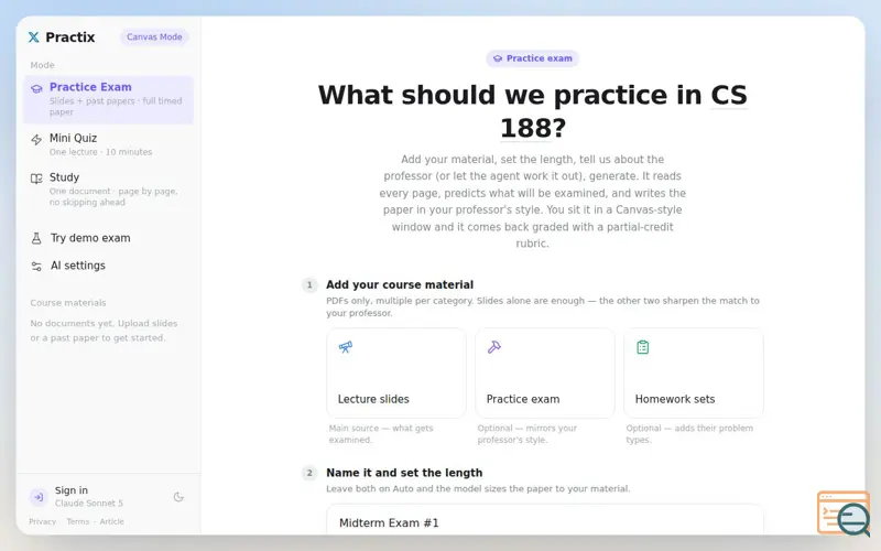 Screenshot of Practix, a launch using OpenAI API