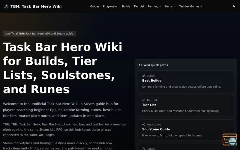 Screenshot of TBH: Task Bar Hero Wiki