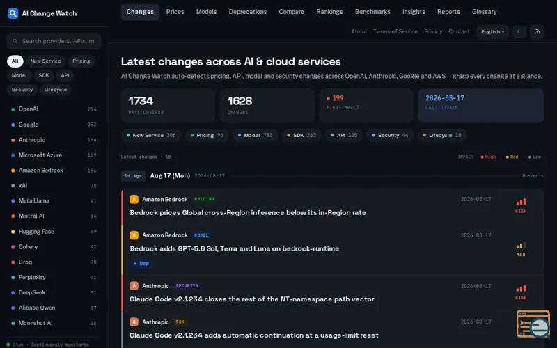 Screenshot of AI Change Watch