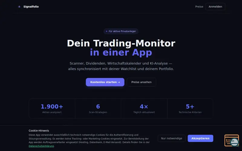 Screenshot of Signalfolio, a launch using Financial Modeling Prep